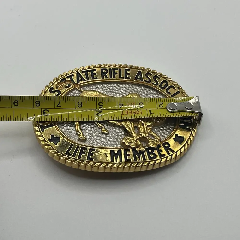 Vintage Texas State Rifle Association TSRAF Life Member Solid Brass Belt Buckle
